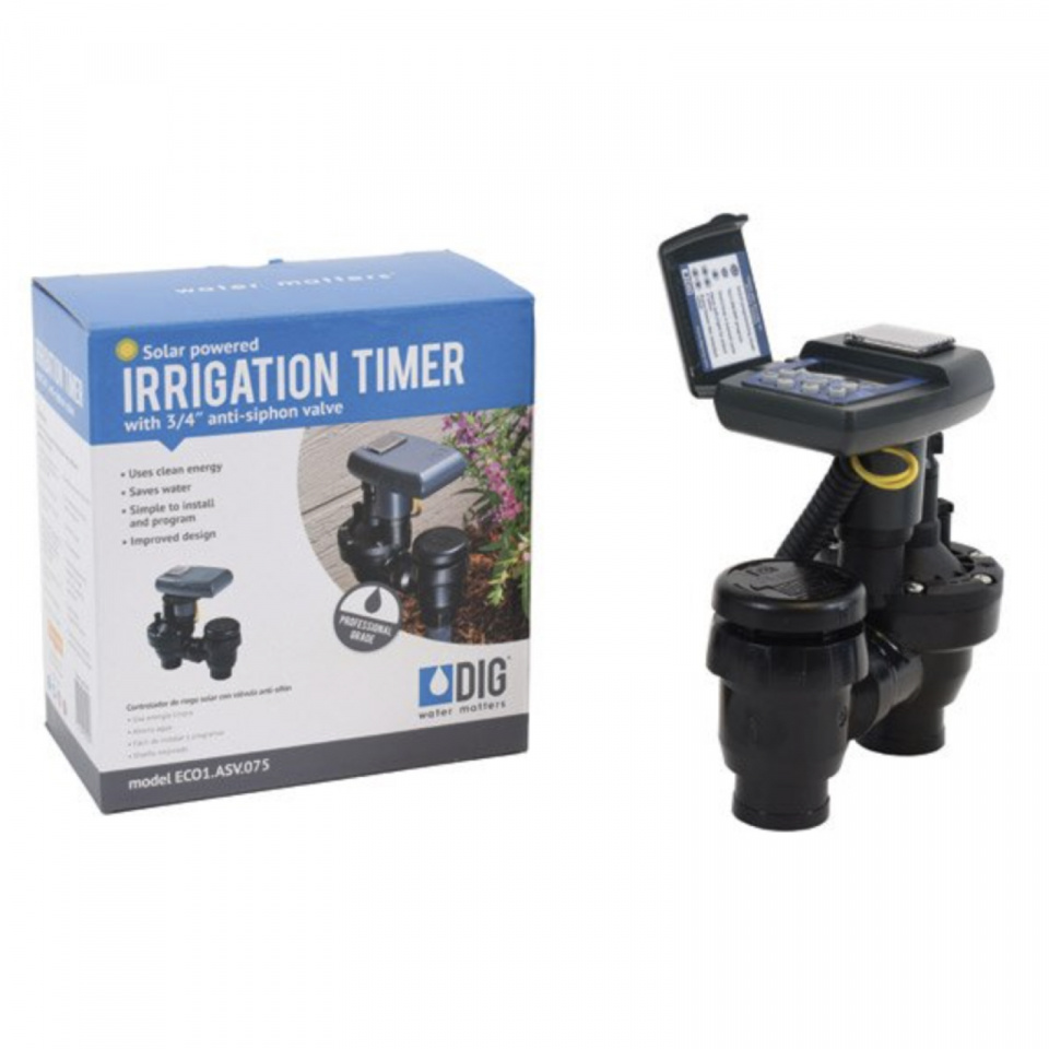 Solar Powered Irrigation Timer with Anti-Siphon Valve